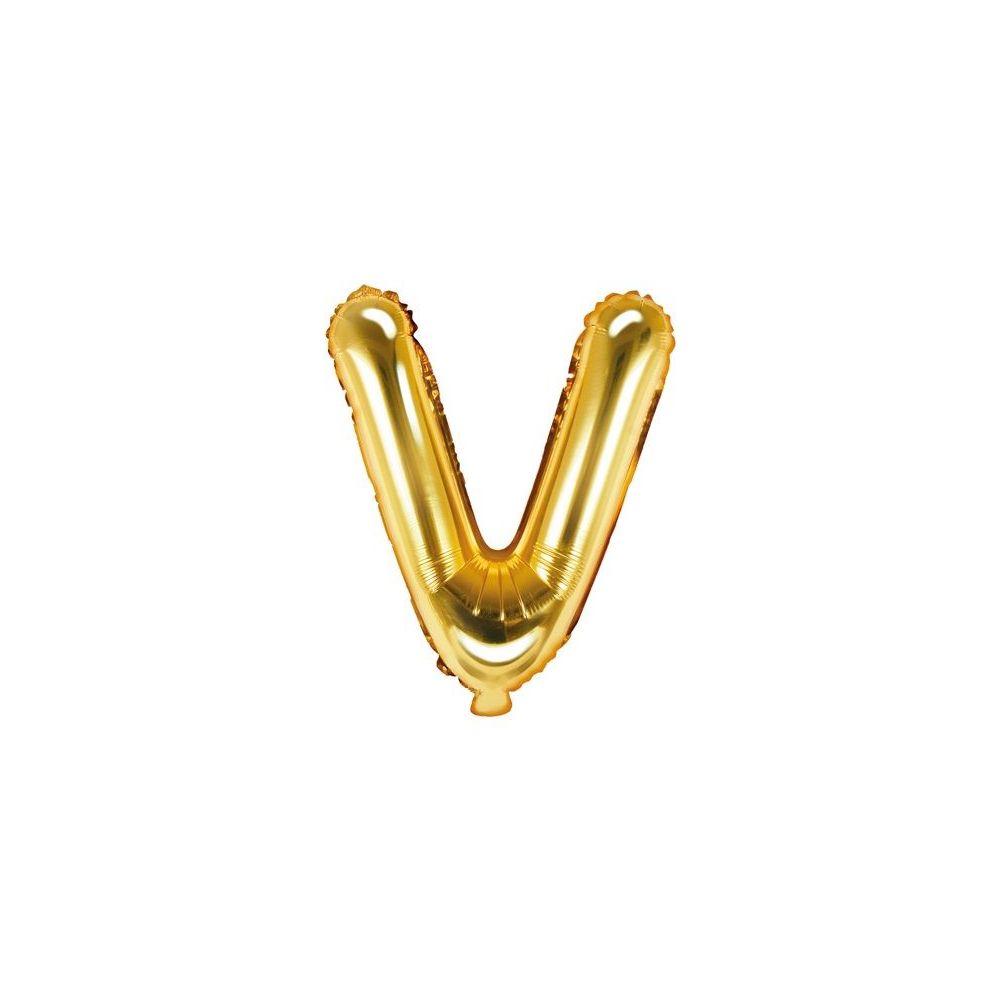 Balon foliowy, metalizowany - PartyDeco - złoty, litera V, 35 cm