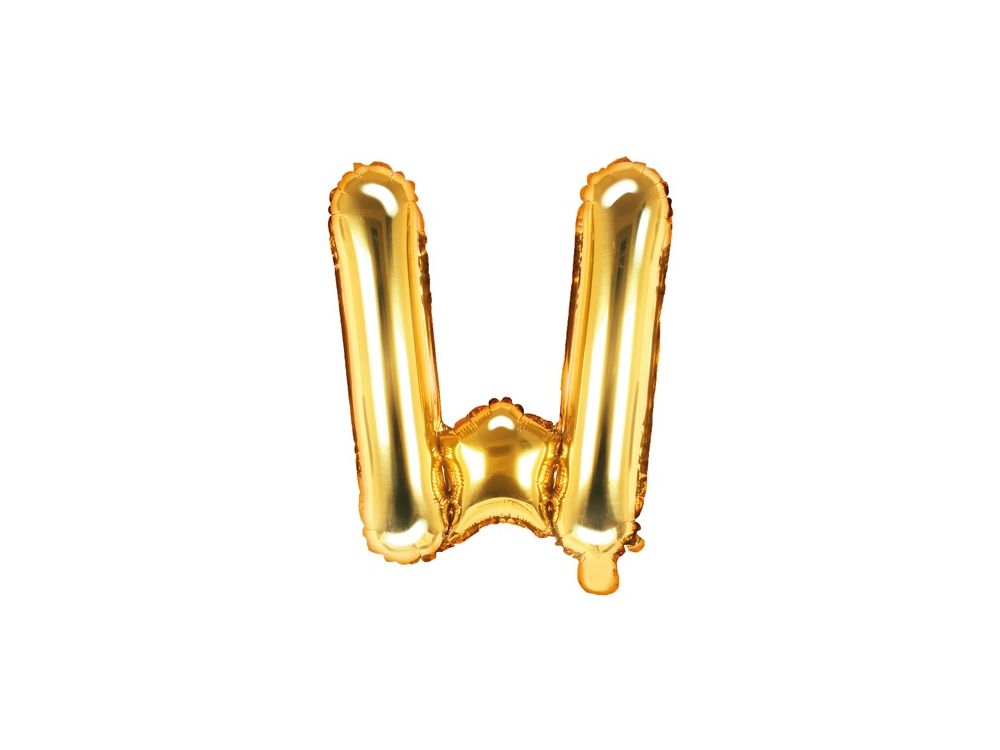 Balon foliowy, metalizowany - PartyDeco - złoty, litera W, 35 cm