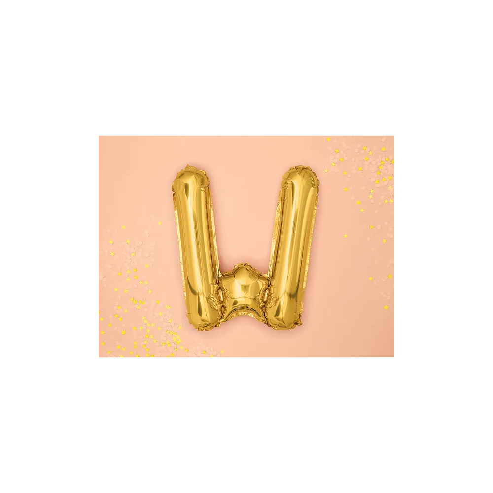 Foil balloon, metallic - PartyDeco - gold, letter W, 35 cm