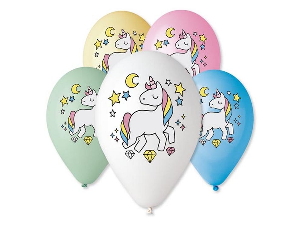 Latex balloons - GoDan - Unicorn, mix, 30 cm, 5 pcs.