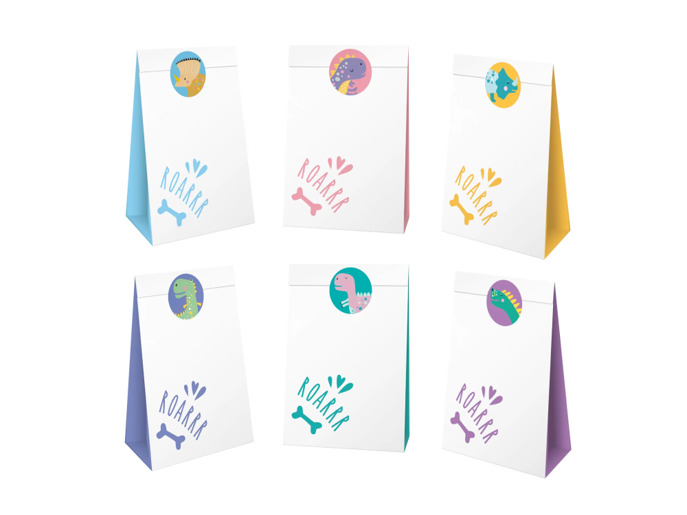Paper bags for sweets - Dinosaurs, 6 pcs.