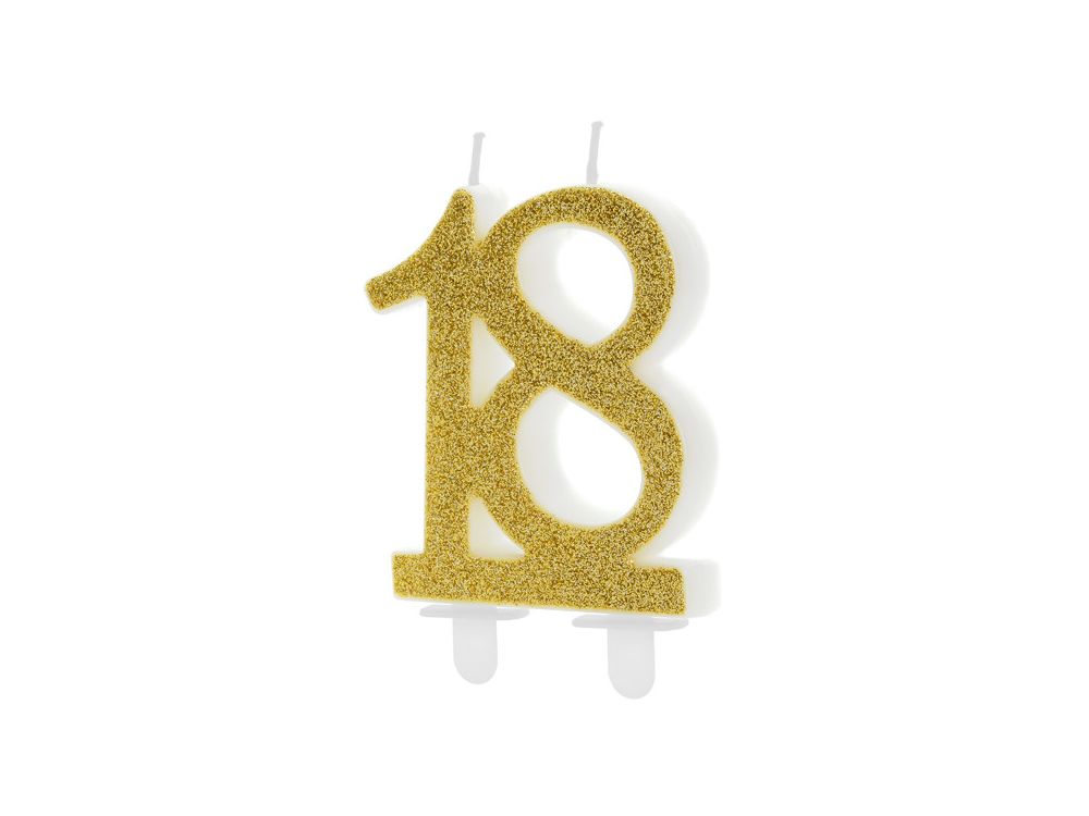 Birthday candle number 18 - PartyDeco - glitter gold