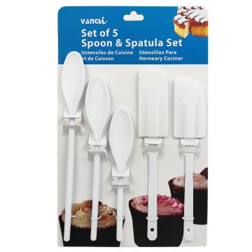 Set of kitchen spoons and spatulas - white, 5 pcs.