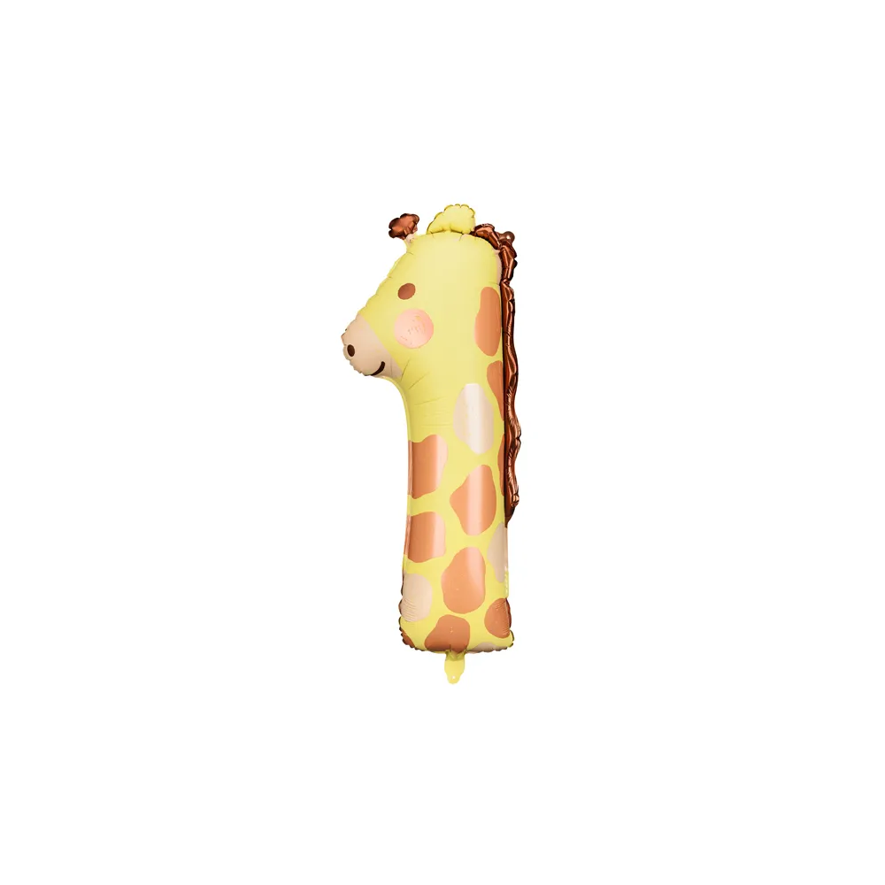 Balon foliowy - PartyDeco -  Żyrafa, cyfra 1, 31 x 82 cm