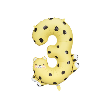 Balon foliowy - PartyDeco -  Gepard, cyfra 3, 55 x 75 cm