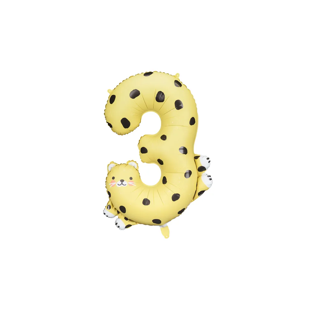 Foil balloon - PartyDeco - Cheetah, number 3, 55 x 75 cm