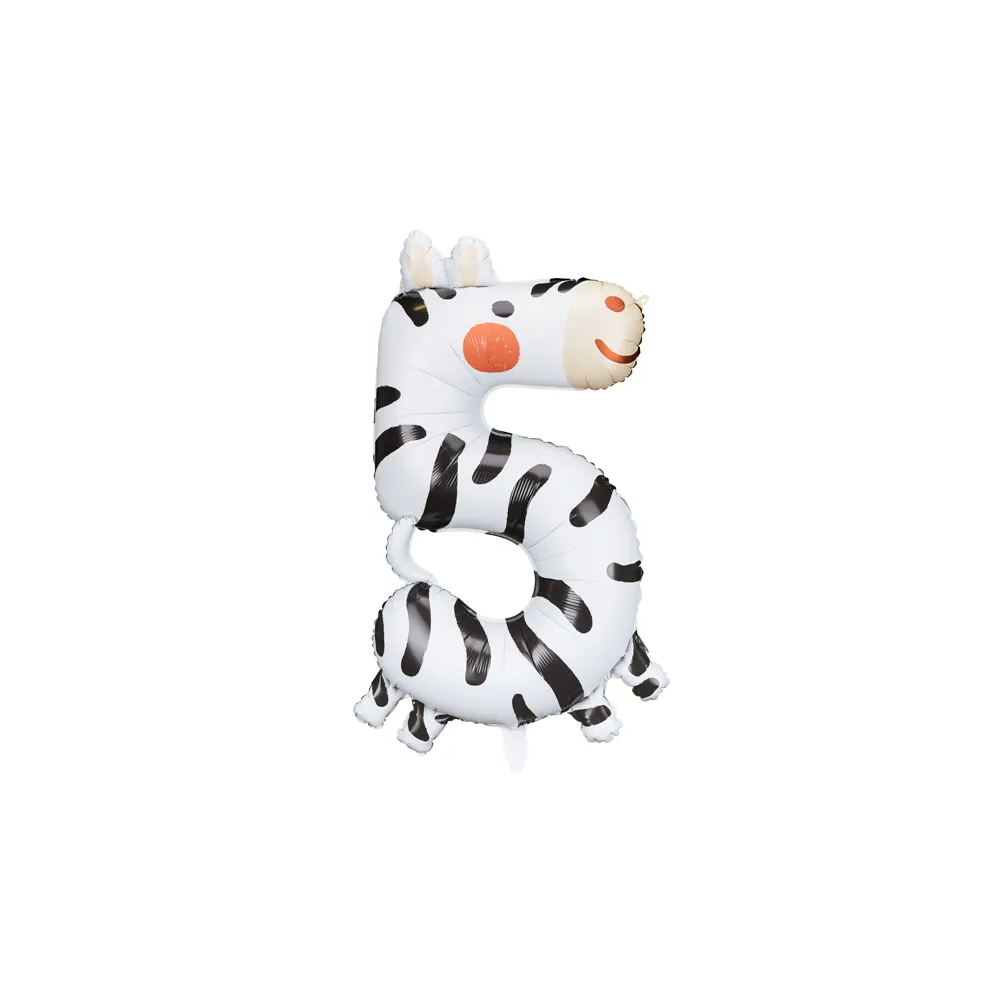 Foil balloon - PartyDeco - Zebra, number 5, 47 x 80 cm