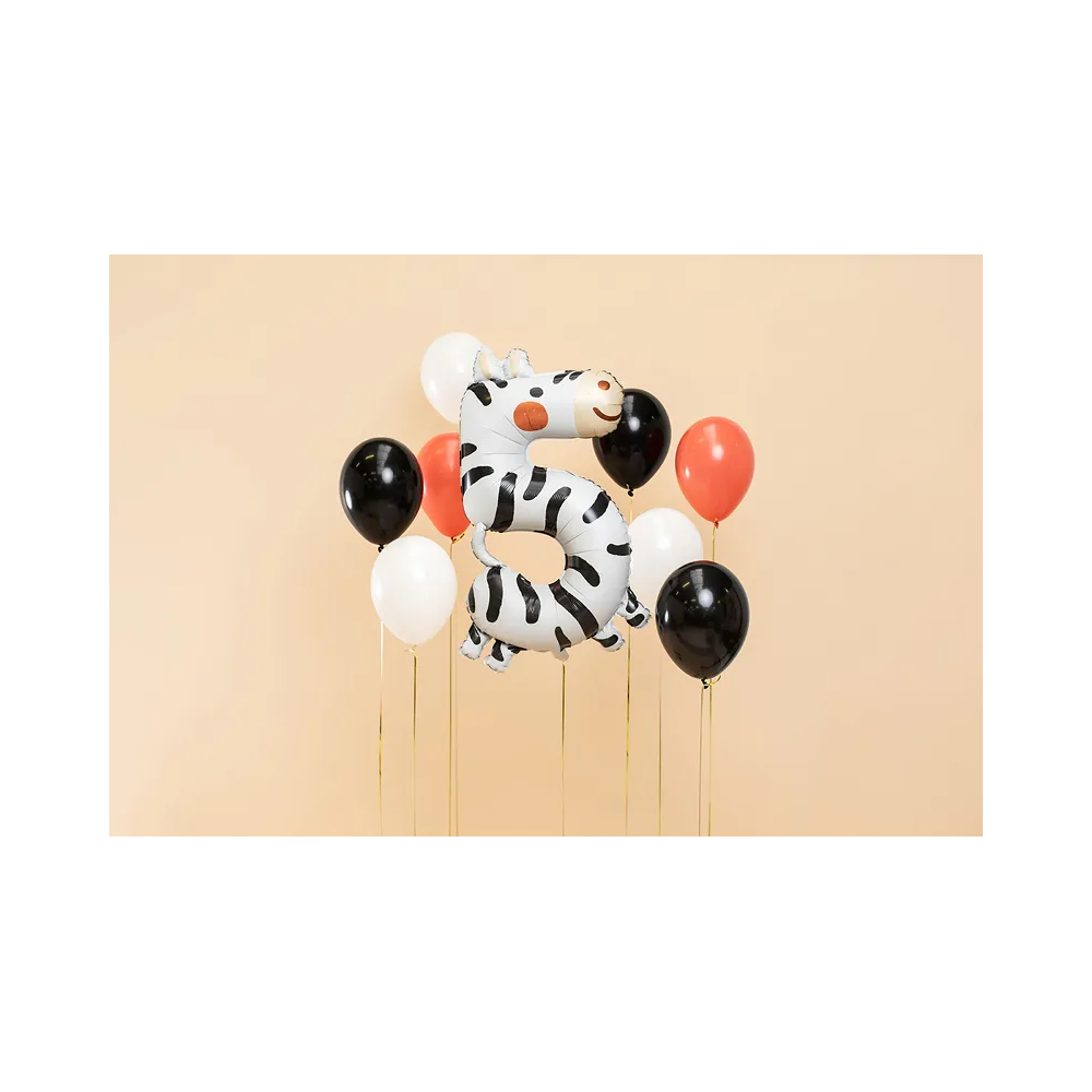 Balon foliowy - PartyDeco -  Zebra, cyfra 5, 47 x 80 cm