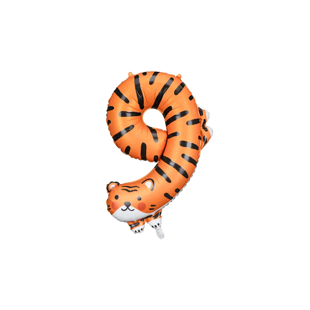 Foil balloon - PartyDeco - Tiger, number 9, 55 x 75 cm