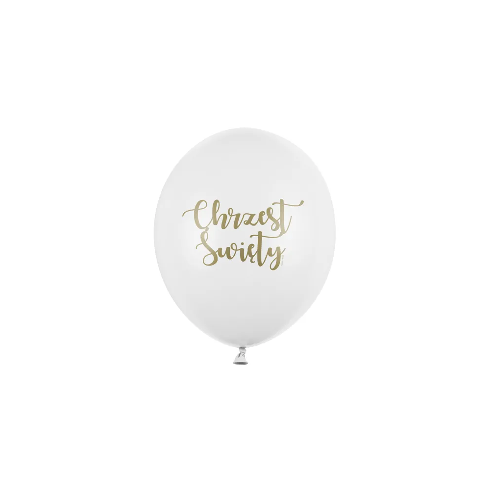 Balony lateksowe, Chrzest Święty - PartyDeco - białe, złoty napis, 30 cm, 6 szt.