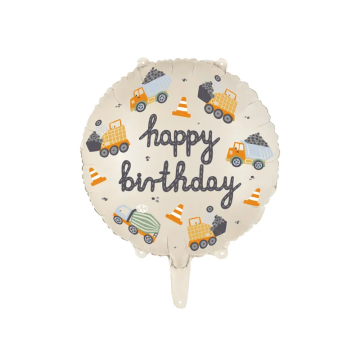 Foil balloon Happy Birthday - PartyDeco - construction vehicles, 35 cm