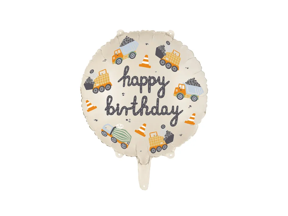 Balon foliowy Happy Birthday - PartyDeco - pojazdy budowlane, 35 cm