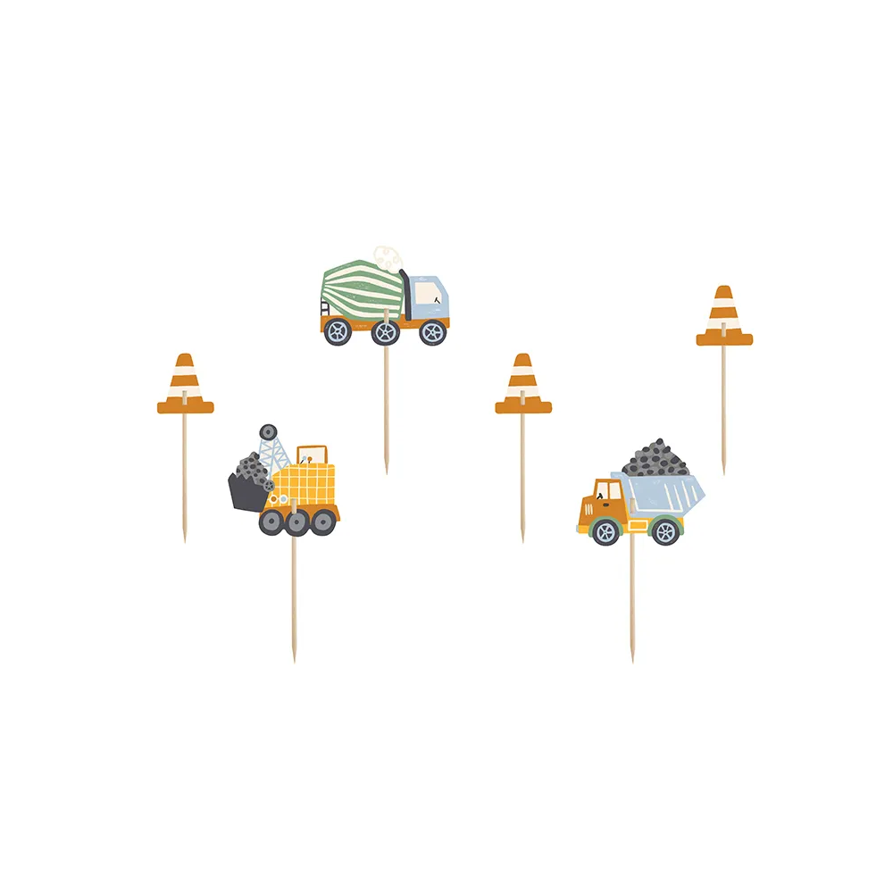 Decorative muffin toppers - PartyDeco - construction vehicles, 6 pcs.