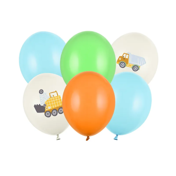 Balony lateksowe - PartyDeco - pojazdy budowlane, mix, 30 cm, 6 szt.