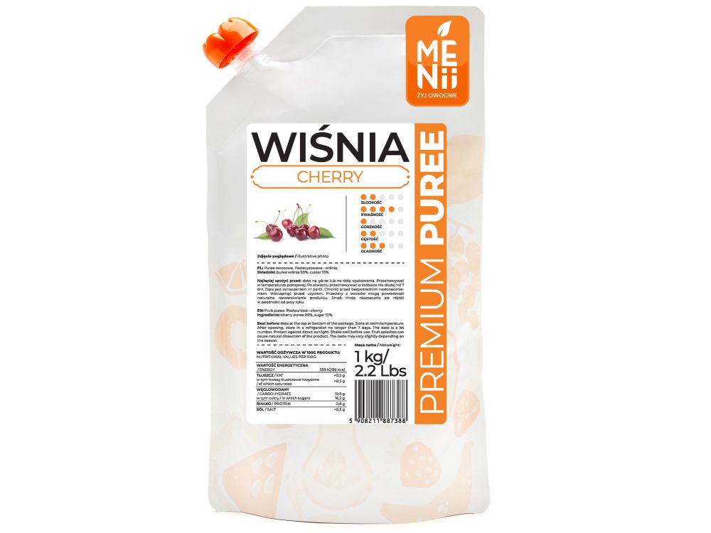 Pulpa owocowa, PremiumPuree - Menii - Wiśnia, 1 kg