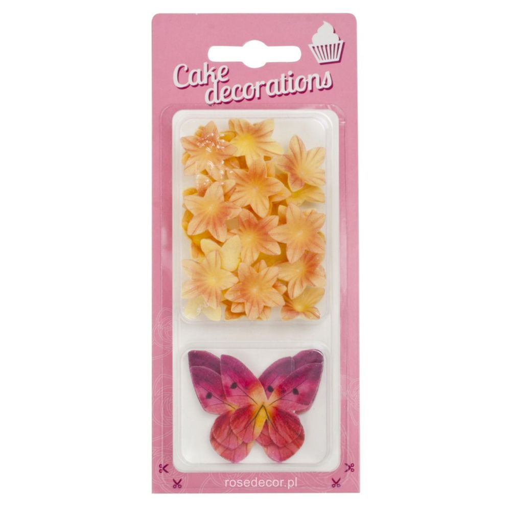 Wafer butterflies and flowers - Rose Decor - tea, 30 pcs.