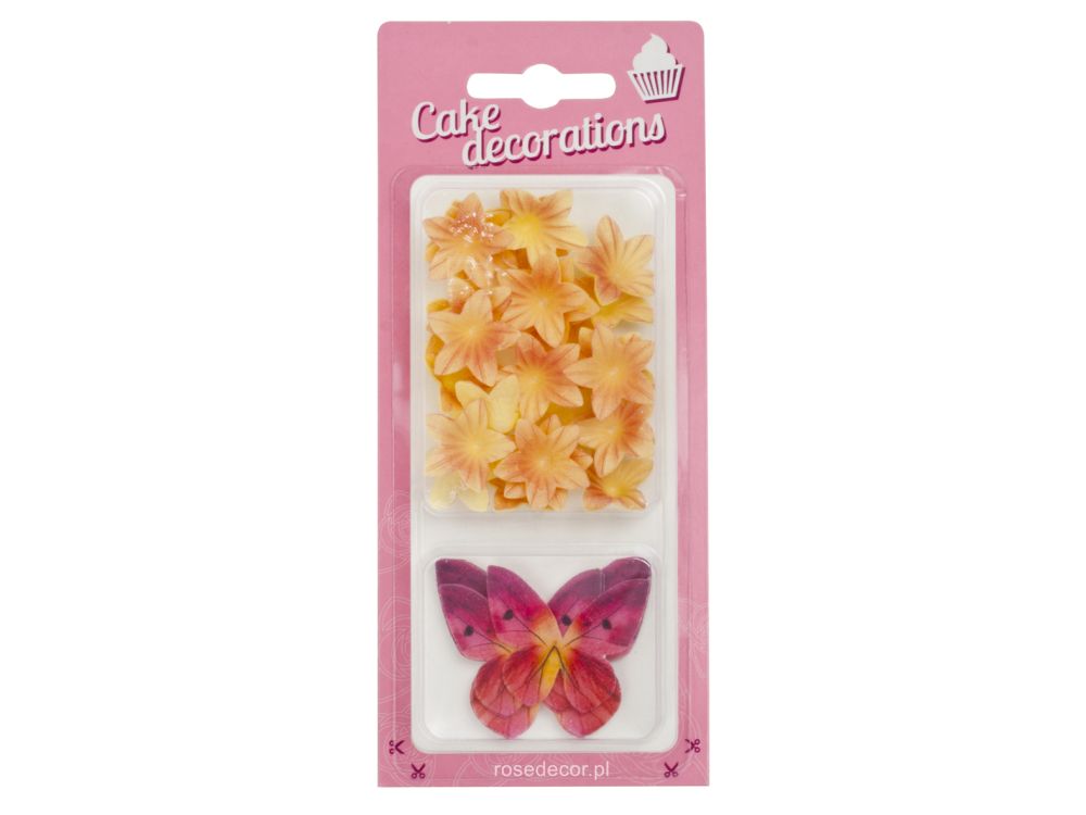 Wafer butterflies and flowers - Rose Decor - tea, 30 pcs.
