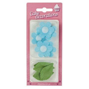 Wafer flowers and leaves - Rose Decor - blue, 11 pcs.
