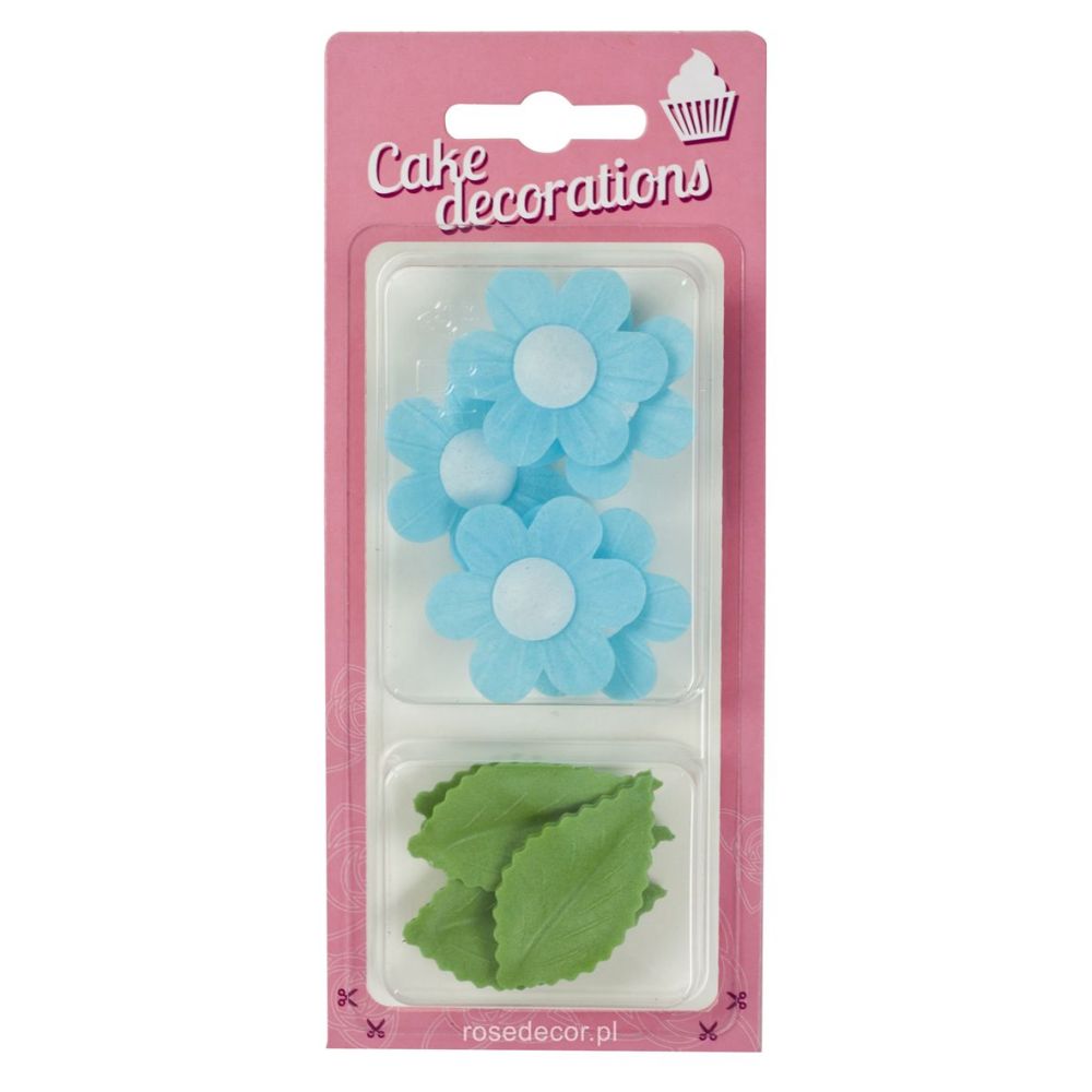 Wafer flowers and leaves - Rose Decor - blue, 11 pcs.