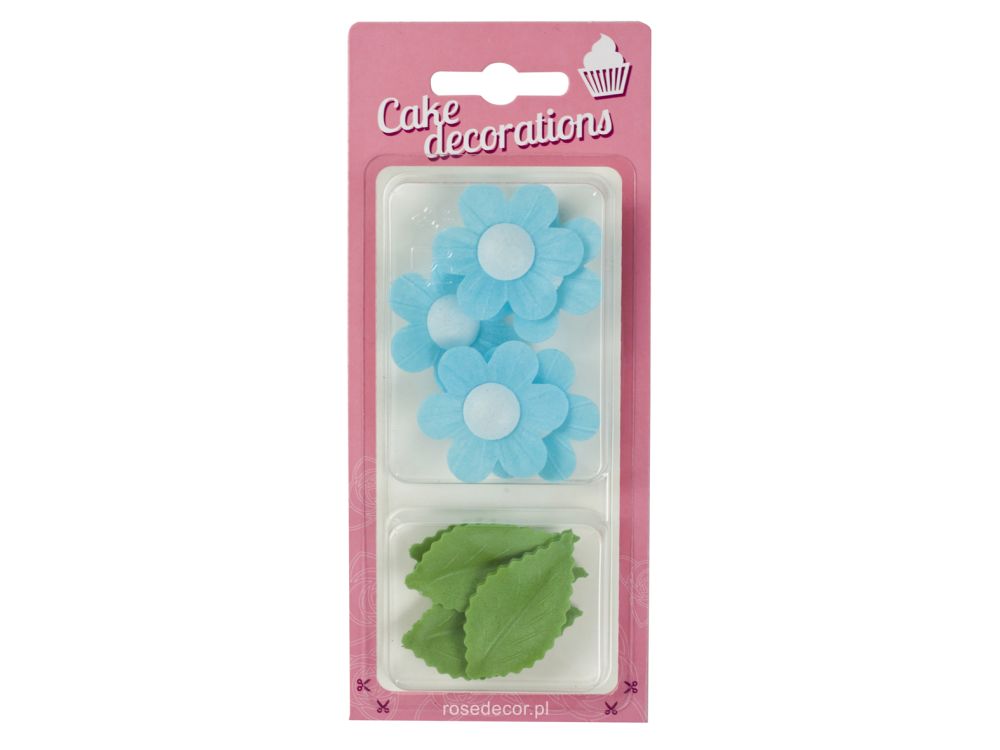 Wafer flowers and leaves - Rose Decor - blue, 11 pcs.