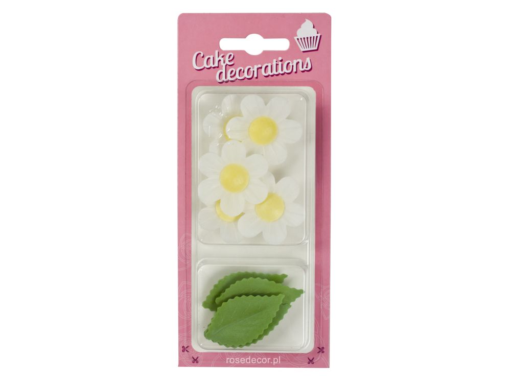 Wafer flowers and leaves - Rose Decor - white, 11 pcs.