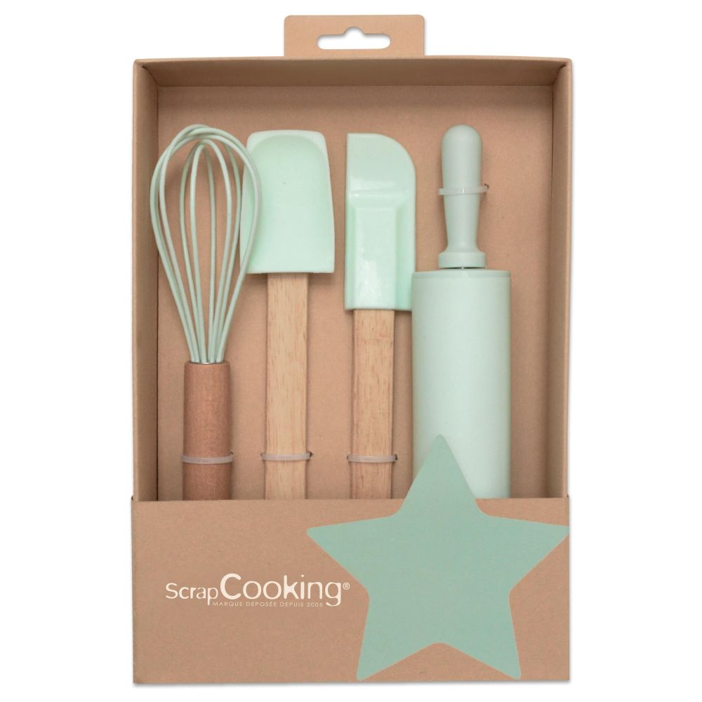Set of silicone utensils with a wooden handle - ScrapCooking - 4 pcs.