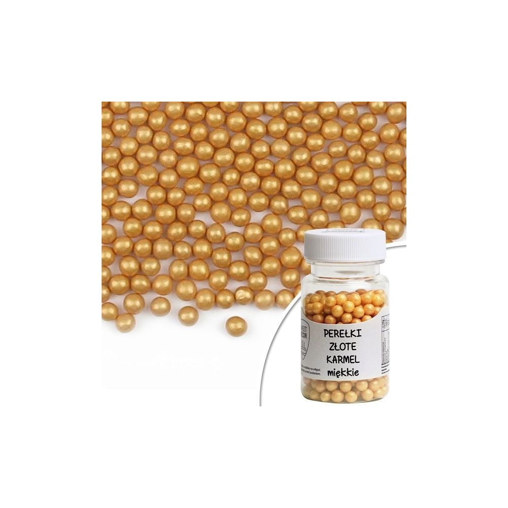 Sugar sprinkles - Pearls, caramel, gold, soft, 5 mm, 30 g
