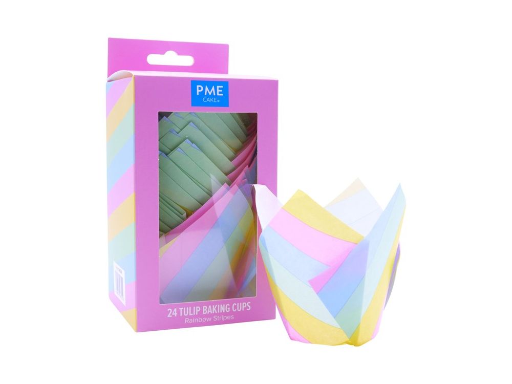 Papilotki papierowe do muffinek tulipany - PME - Rainbow Stripes, 24 szt.