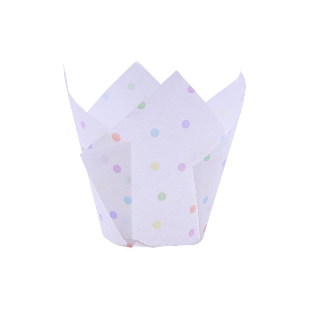 Papilotki papierowe do muffinek tulipany - PME - Rainbow Polka Dots, 24 szt.