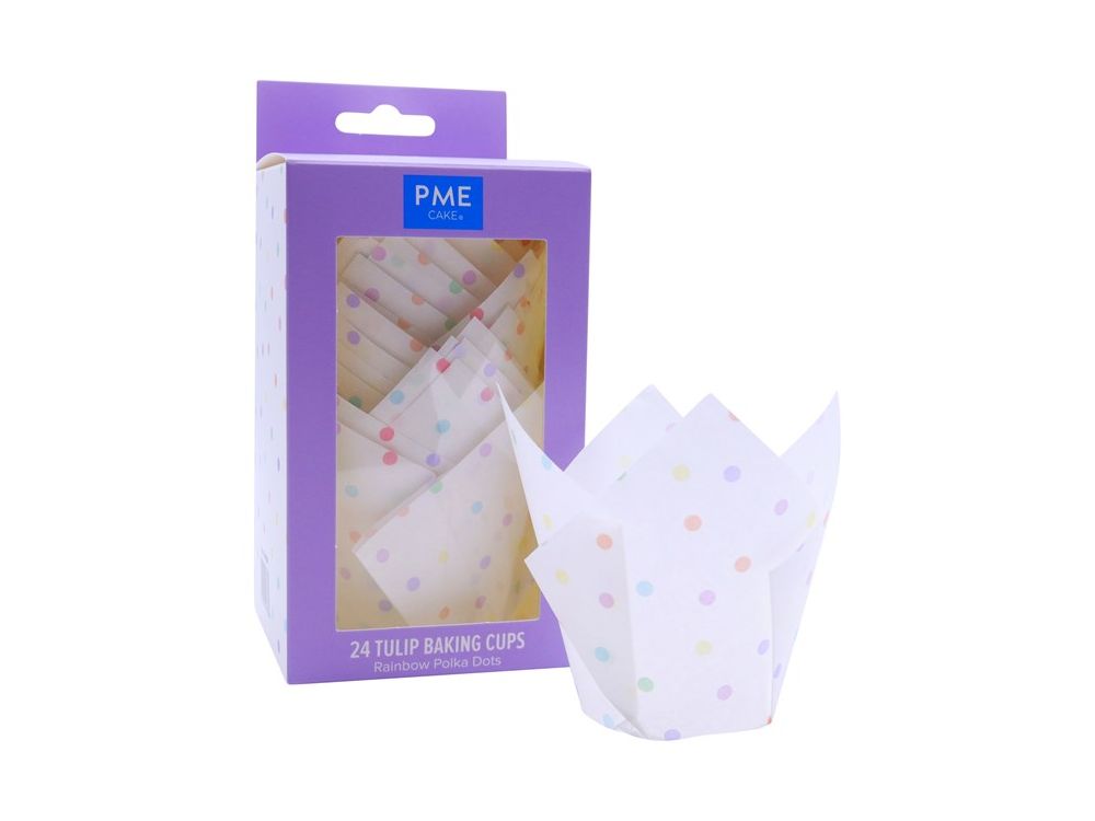 Papilotki papierowe do muffinek tulipany - PME - Rainbow Polka Dots, 24 szt.