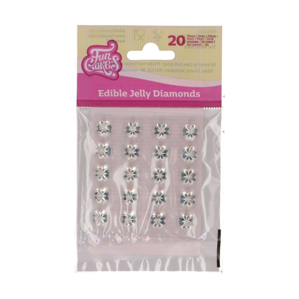 Edible Jelly Diamonds - FunCakes - Clear, 20 pcs.
