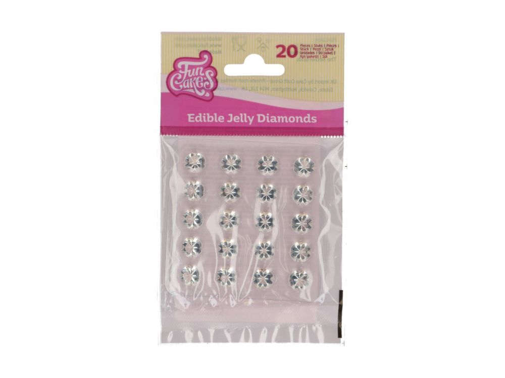 Edible Jelly Diamonds - FunCakes - Clear, 20 pcs.