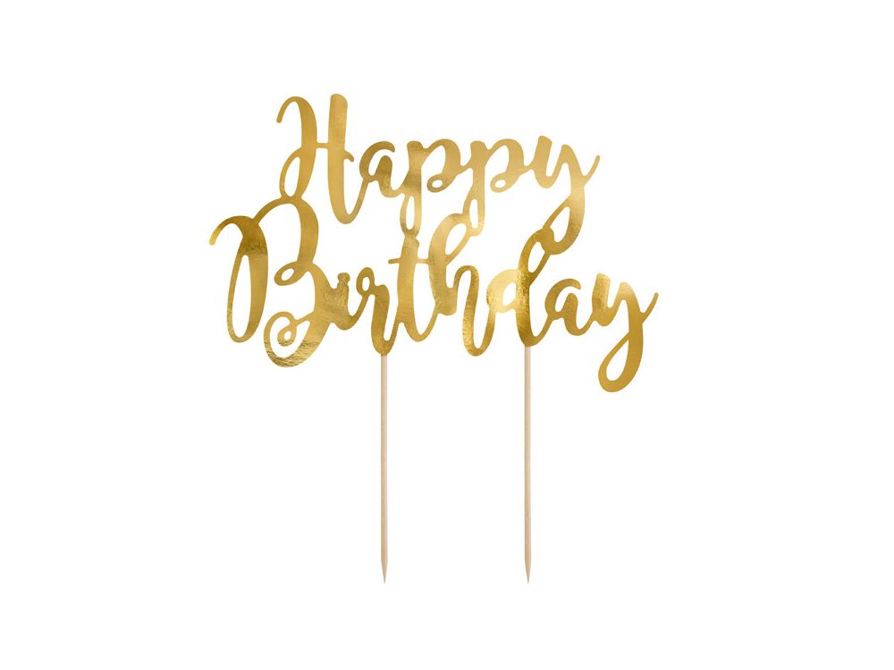 Cake topper Happy Birthday - PartyDeco - gold, 22,5 cm
