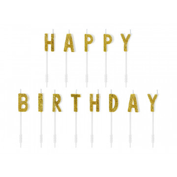 Świeczki urodzinowe Happy Birthday - PartyDeco - złote