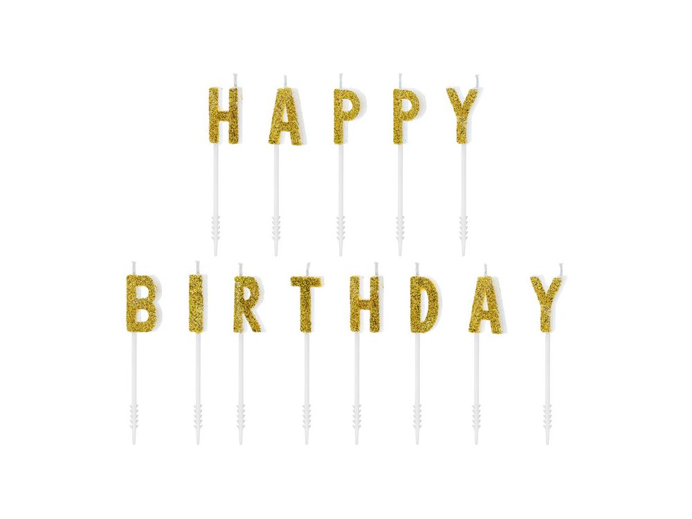 Świeczki urodzinowe Happy Birthday - PartyDeco - złote