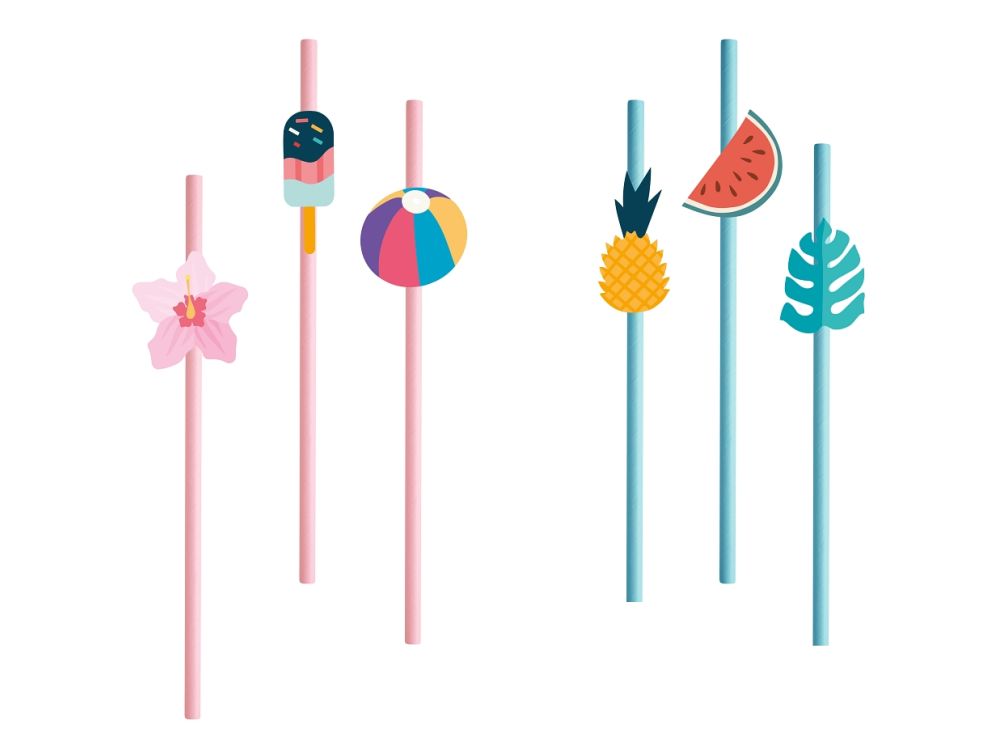 Paper straws Summer - GoDan - Let's Party, 20 cm, 6 pcs.