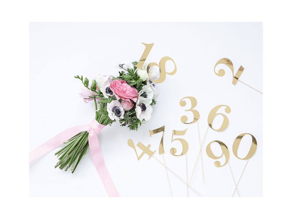 Birthday cake toppers - PartyDeco - numbers, gold, 11 pcs