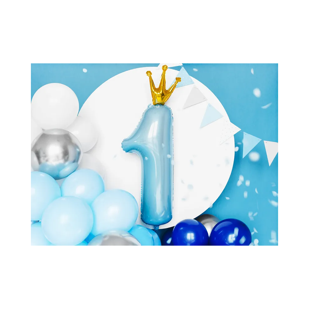 Balon foliowy na roczek - PartyDeco - cyfra 1, niebieska, 30 x 90 cm