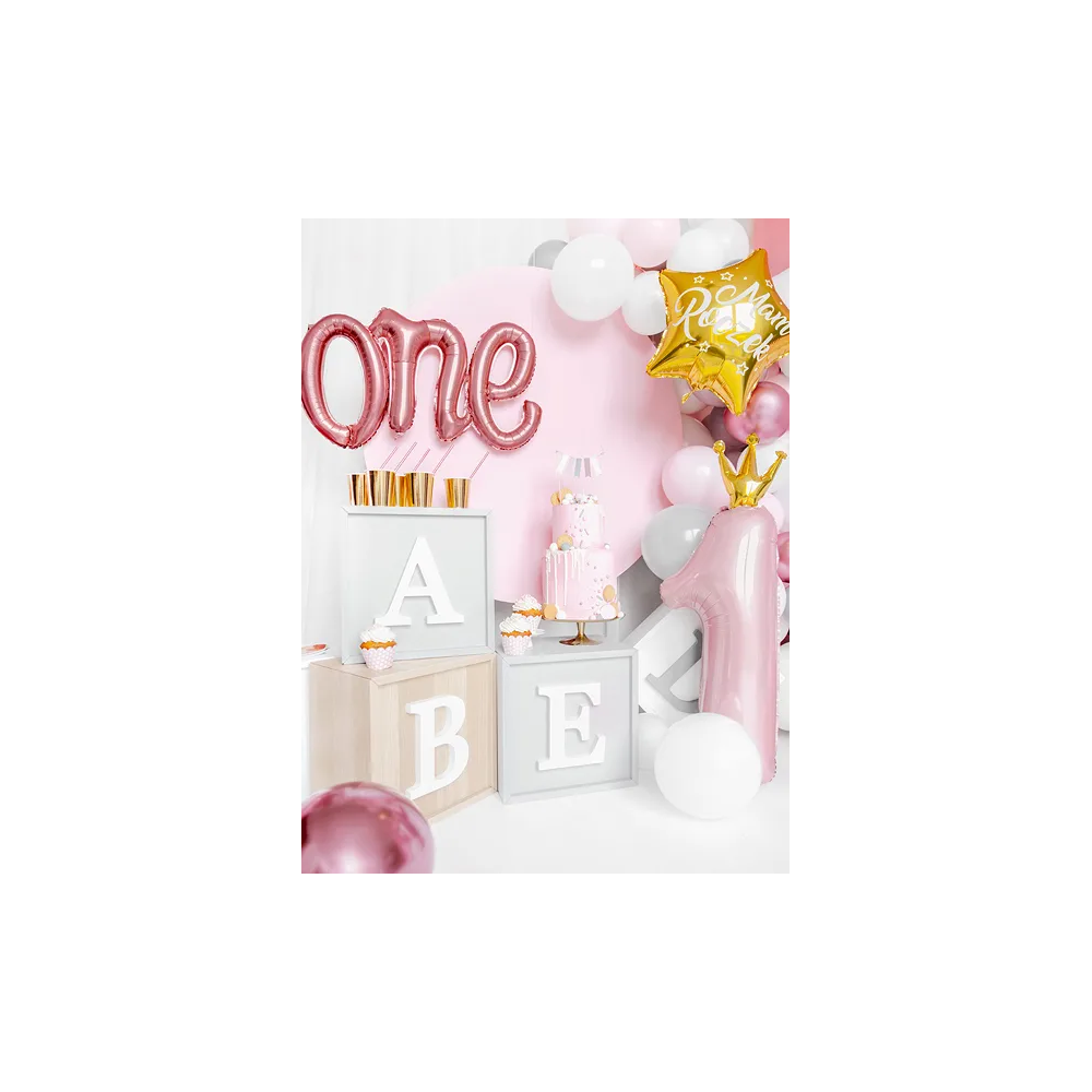 Balon foliowy na roczek - PartyDeco - cyfra 1, różowa, 30 x 90 cm