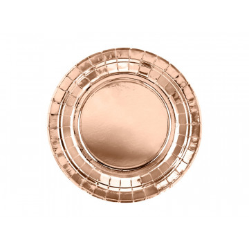 Talerzyki okrągłe - PartyDeco - różowe złoto, metalizowane, 18 cm, 6 szt.
