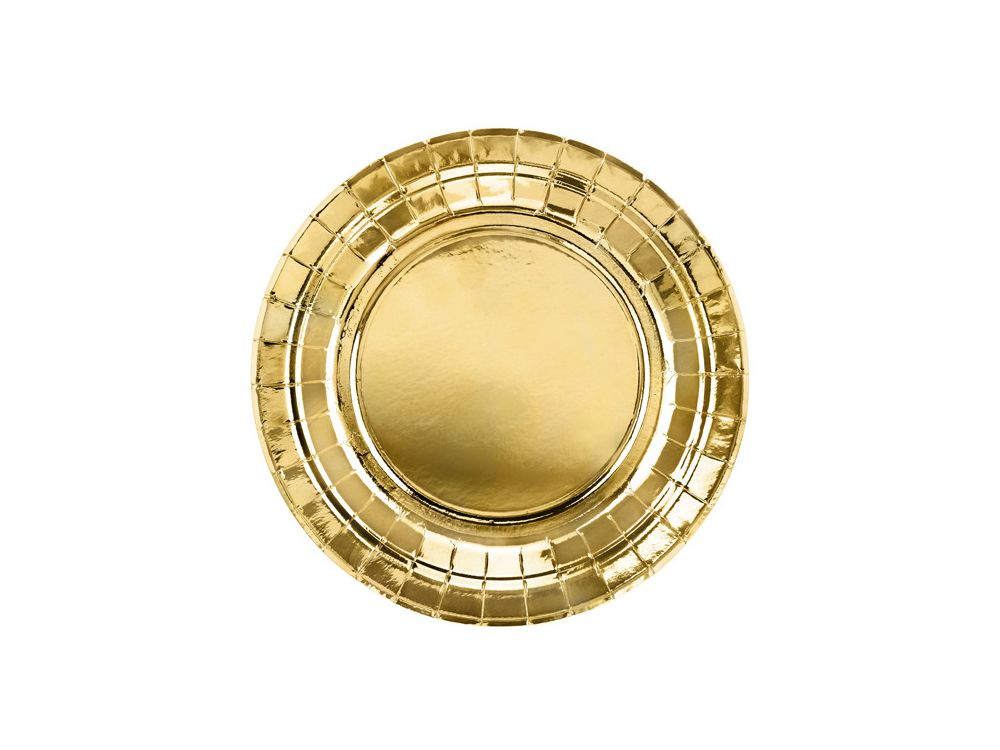 Talerzyki okrągłe - PartyDeco - złote, metalizowane, 18 cm, 6 szt.