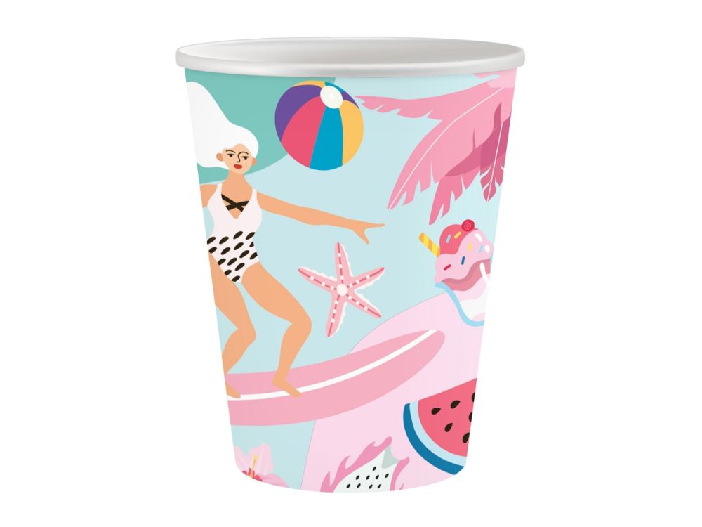 Paper cups Summer - GoDan - Let's Party Surfing, 250 ml, 6 pcs.