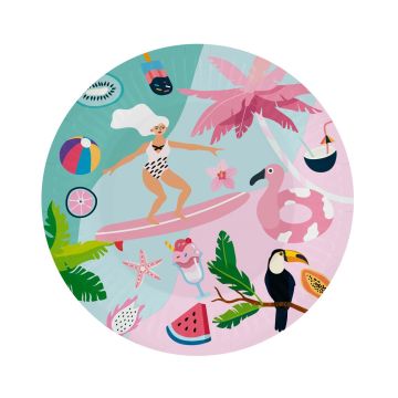Paper plates Summer - GoDan - Let's Party Surfing, 18 cm, 6 pcs.