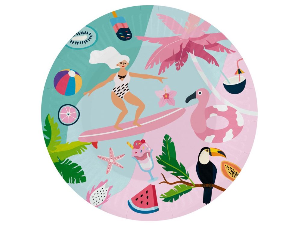 Talerzyki papierowe Summer - GoDan - Let's Party Surfing, 18 cm, 6 szt.