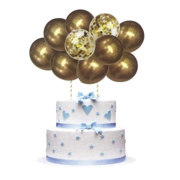 Balony urodzinowe na tort - złote, 13 elementów