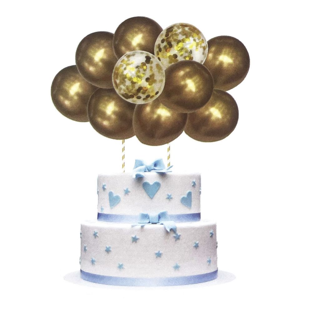 Birthday balloons for a cake - gold, 13 elements