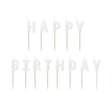 Świeczki urodzinowe Happy Birthday - PartyDeco - białe