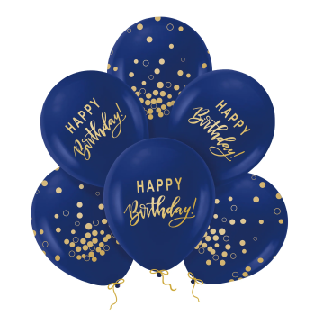 Latex balloons - Happy Birthday, navy blue, 30 cm, 6 pcs.