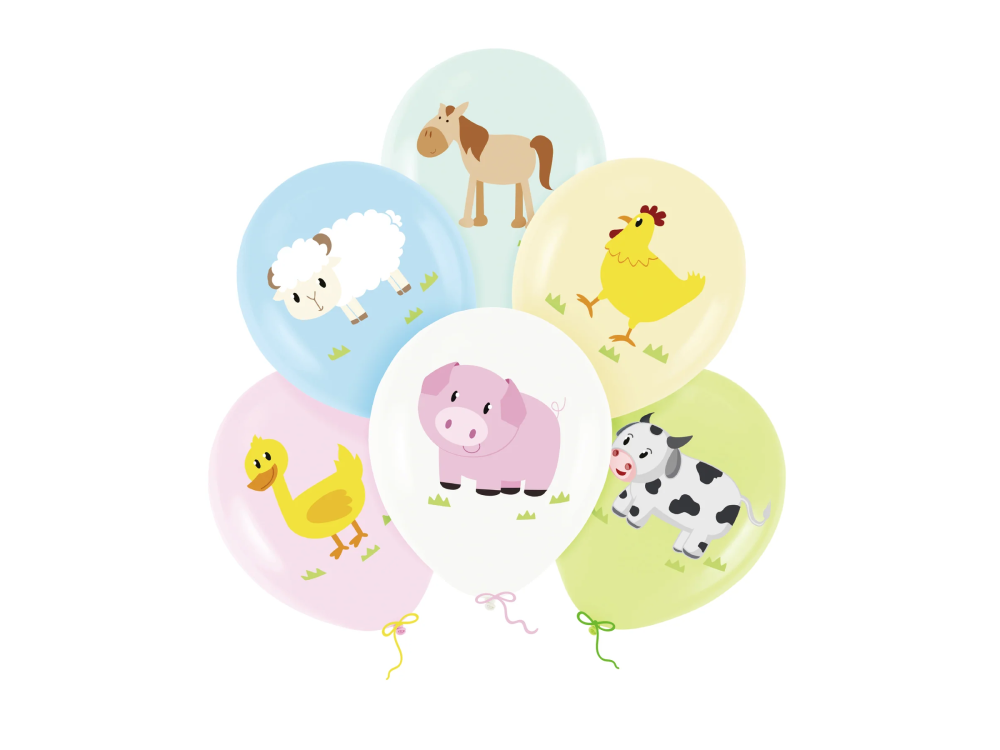 Latex balloons - Farm animals, 30 cm, 6 pcs.