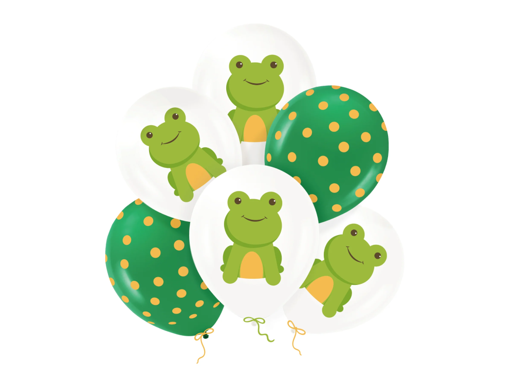 Latex balloons - Green Frogs, 30 cm, 6 pcs.